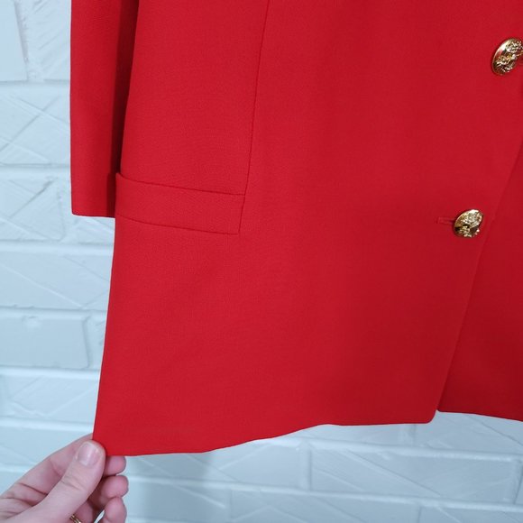 Vintage Istante Versace Bold Red Wool Skirt Suit Made in Italy Flawed 48/12 - Picture 5 of 16